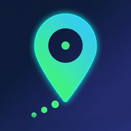 WhereIWas app icon: a location pin with a fading trail of points behind it.